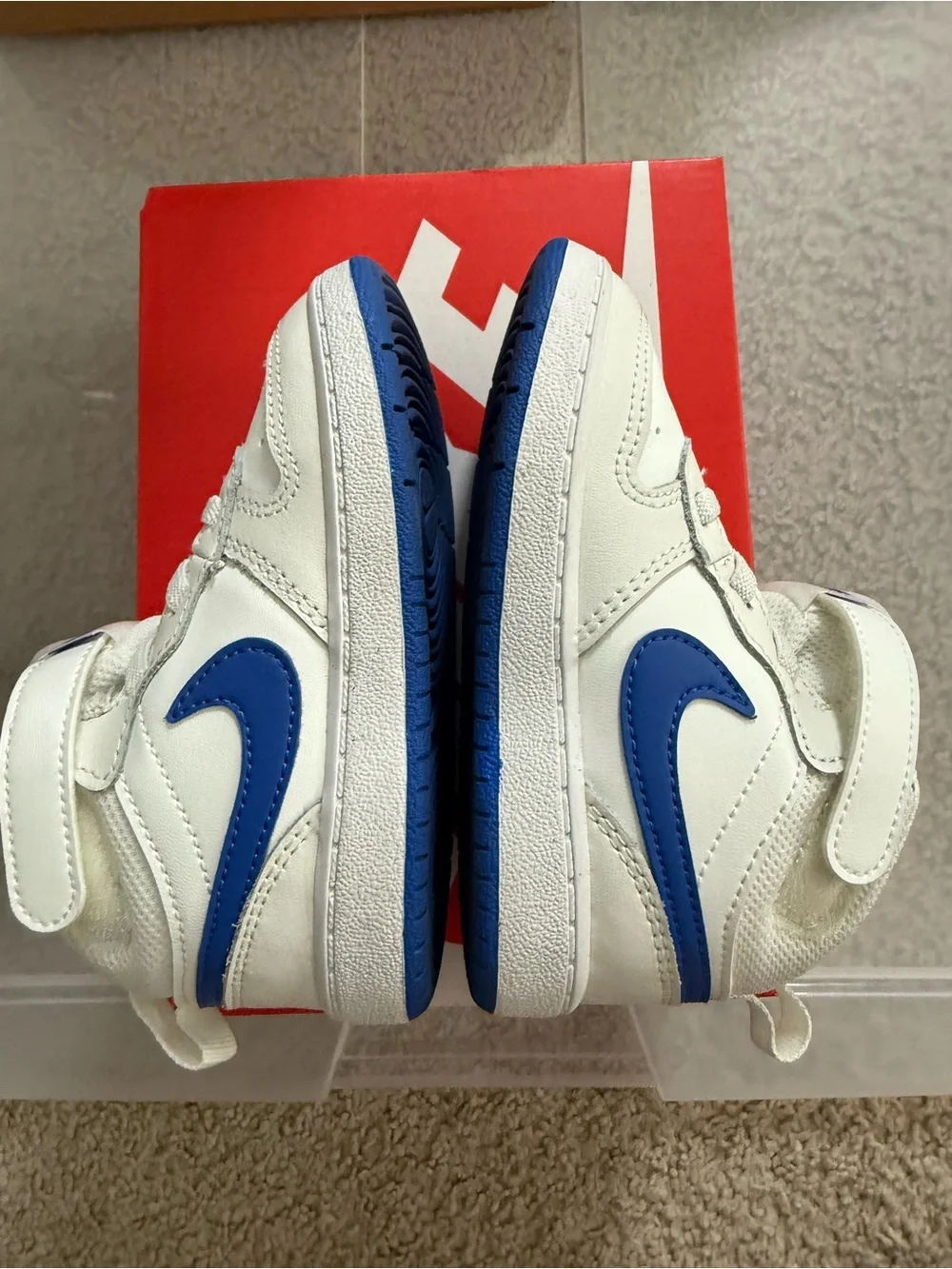 Nike Kids White and Blue High-Top Sneakers with Velcro Strap
